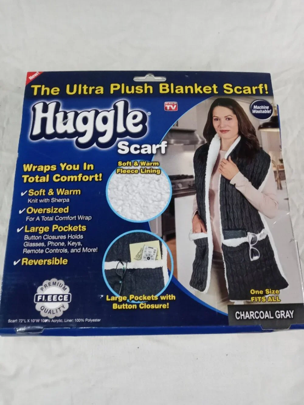 Huggle Scarf Charcoal Gray Ultra Plush Blanket Scarf One Size Fits All New Cond